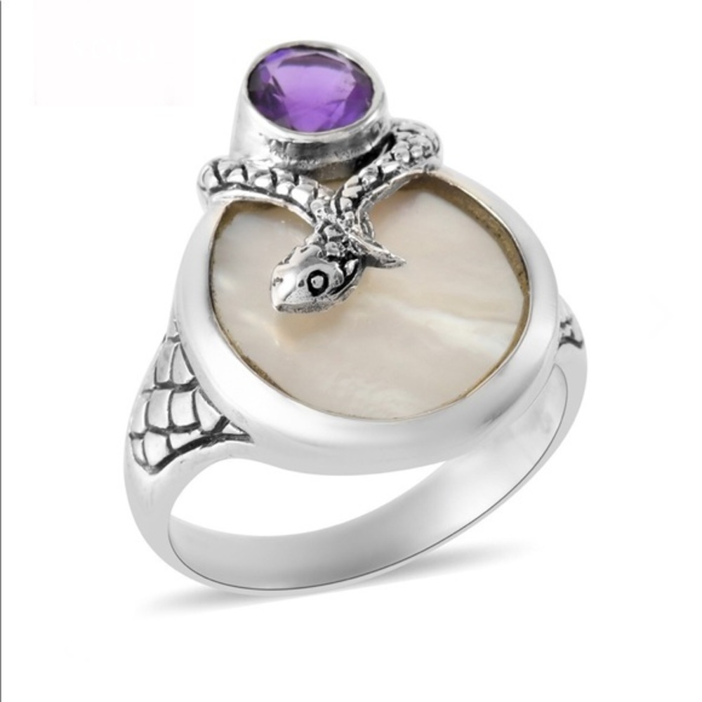 Bali Legacy MOP & amethyst snake ring size 7